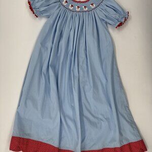 Girls Christmas Holiday Smocked Dress Youth 10 Long Santa Short Sleeve Boutique